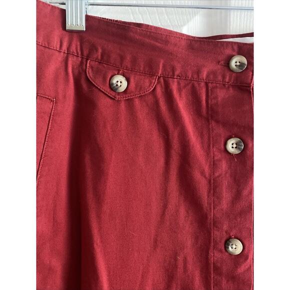 Norm Thompson Portland Oregon 10 Red Vintage Midi Skirt Academia Poplin Button - Picture 2 of 5
